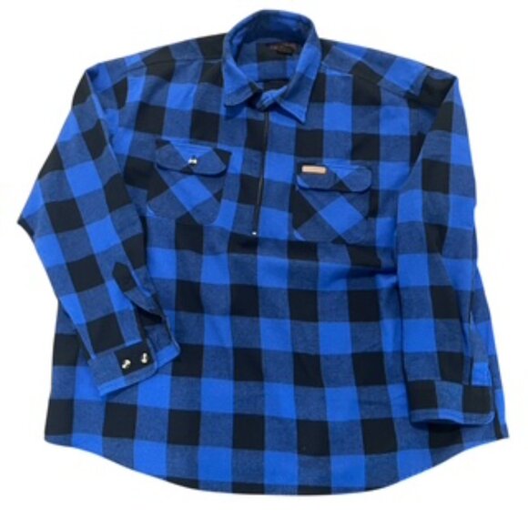 Hickory Shirt Company Men’s 3XLT Cotton Flannel LS Shirt Blue Plaid 1/4 Zip - Picture 2 of 11